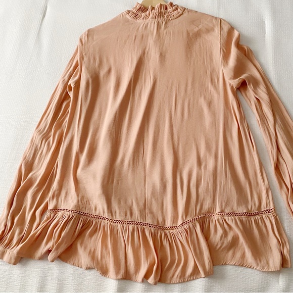 Ro + De Pink High Ruffle Neck Drop Waist Blouse - Picture 8 of 11